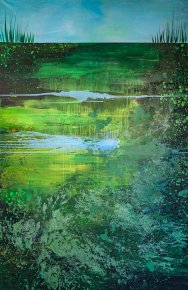 Frogs Singing | Paintings | Agnieszka Zawisza | "Frogs Singing"
An original oil painting by Agnieszka Zawisza | Beauton Art Gallery paintings, abstract, aesthetic, colorful, landscape, botany, nature, oceans, sky, green, cotton-canvas, oil, abstract-forms, atmosphere, boats, contemporary-art, decorative, design, interior, interior-design, modern, modern-art, scenery, Buy original high quality art. Paintings, drawings, limited edition prints & posters by talented artists.