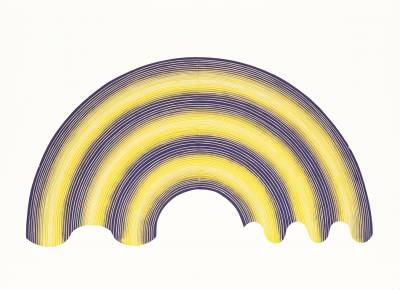 Impossible Rainbow Yellow/purple - 140 x 100 cm. Limited edition linocut print by Marta Banaszak IMPOSSIBLE RAINBOW_Marta Banaszak