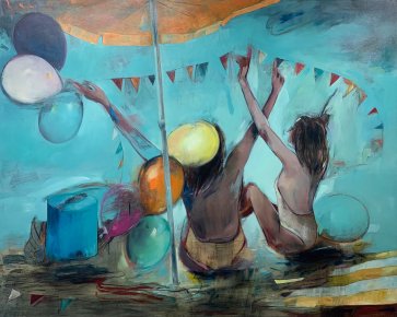 paintings, colorful, expressive, figurative, graphical, bodies, moods, movement, people, blue, orange, pink, yellow, acrylic, charcoal, cotton-canvas, oil, atmosphere, beach, beautiful, bright, contemporary-art, copenhagen, expressionism, girls, interior-design, modern, modern-art, nordic, scandinavien, sea, summer, sun, travel, women, Buy original high quality art. Paintings, drawings, limited edition prints & posters by talented artists.