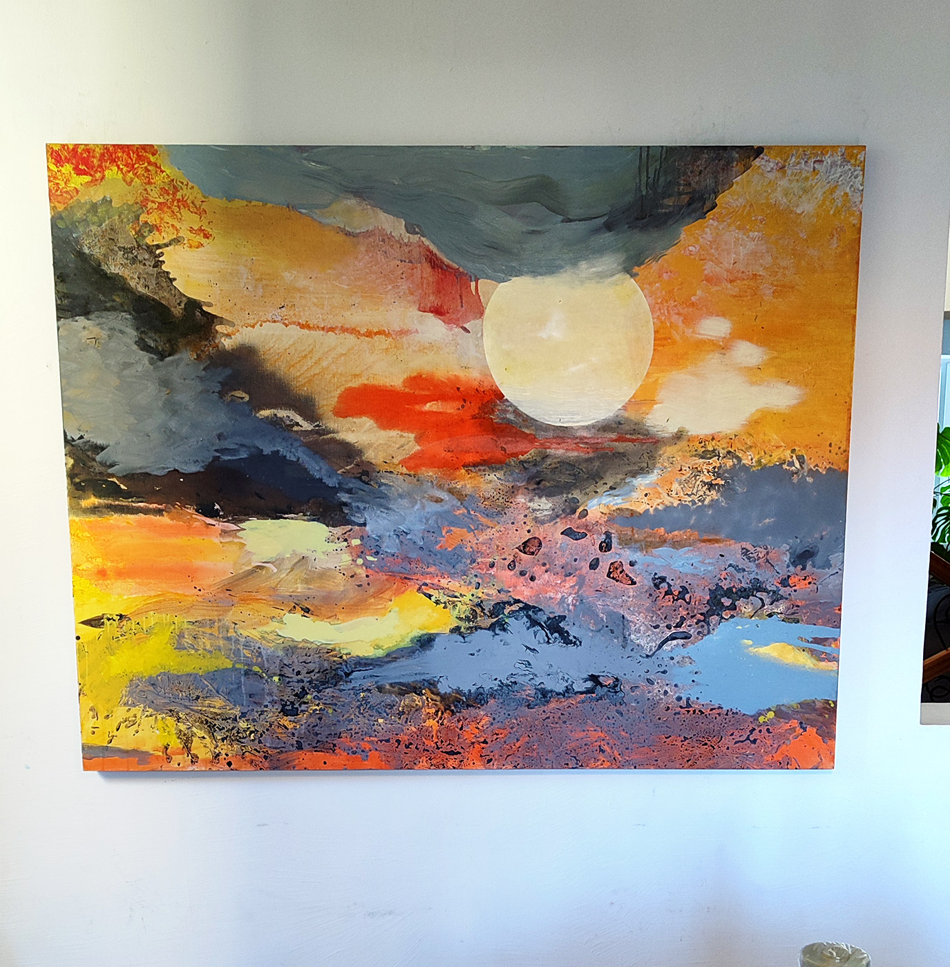 paintings, abstract, colorful, landscape, nature, sky, grey, orange, yellow, cotton-canvas, oil, abstract-forms, atmosphere, beautiful, decorative, design, flowers, interior, interior-design, mountains, plants, scenery, sun, Buy original high quality art. Paintings, drawings, limited edition prints & posters by talented artists.