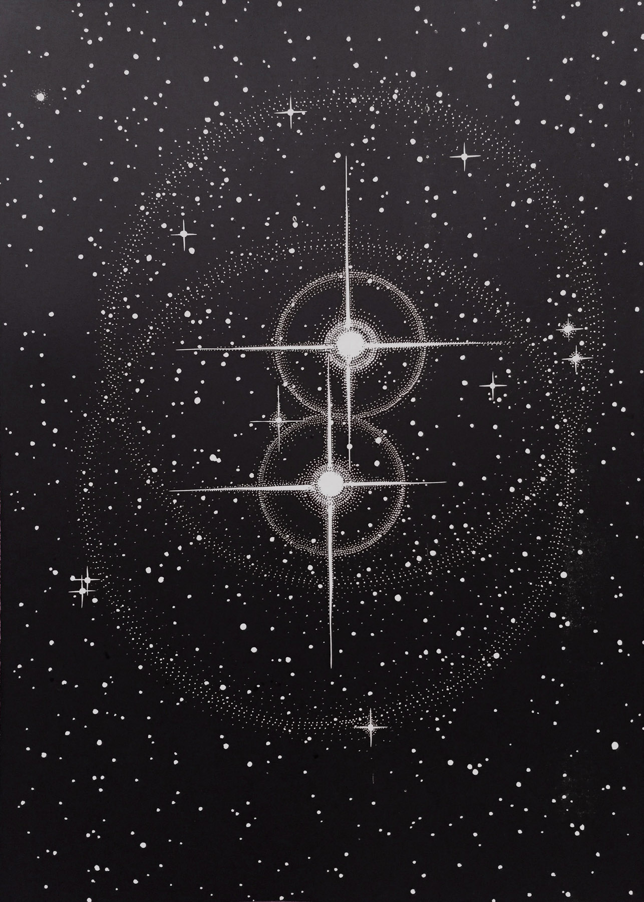 TWIN STARS linocut_black