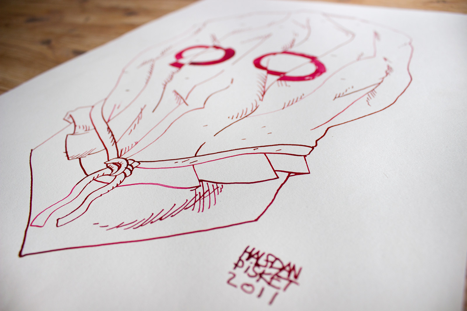 Mask II | Art-prints, Drawings, Giclee | Halfdan Pisket | Beauton Art Gallery art-prints, drawings, giclee, graphical, illustrative, portraiture, surrealistic, cartoons, moods, people, sexuality, red, white, ink, paper, marker, faces, men, sketch, Buy original high quality art. Paintings, drawings, limited edition prints & posters by talented artists.