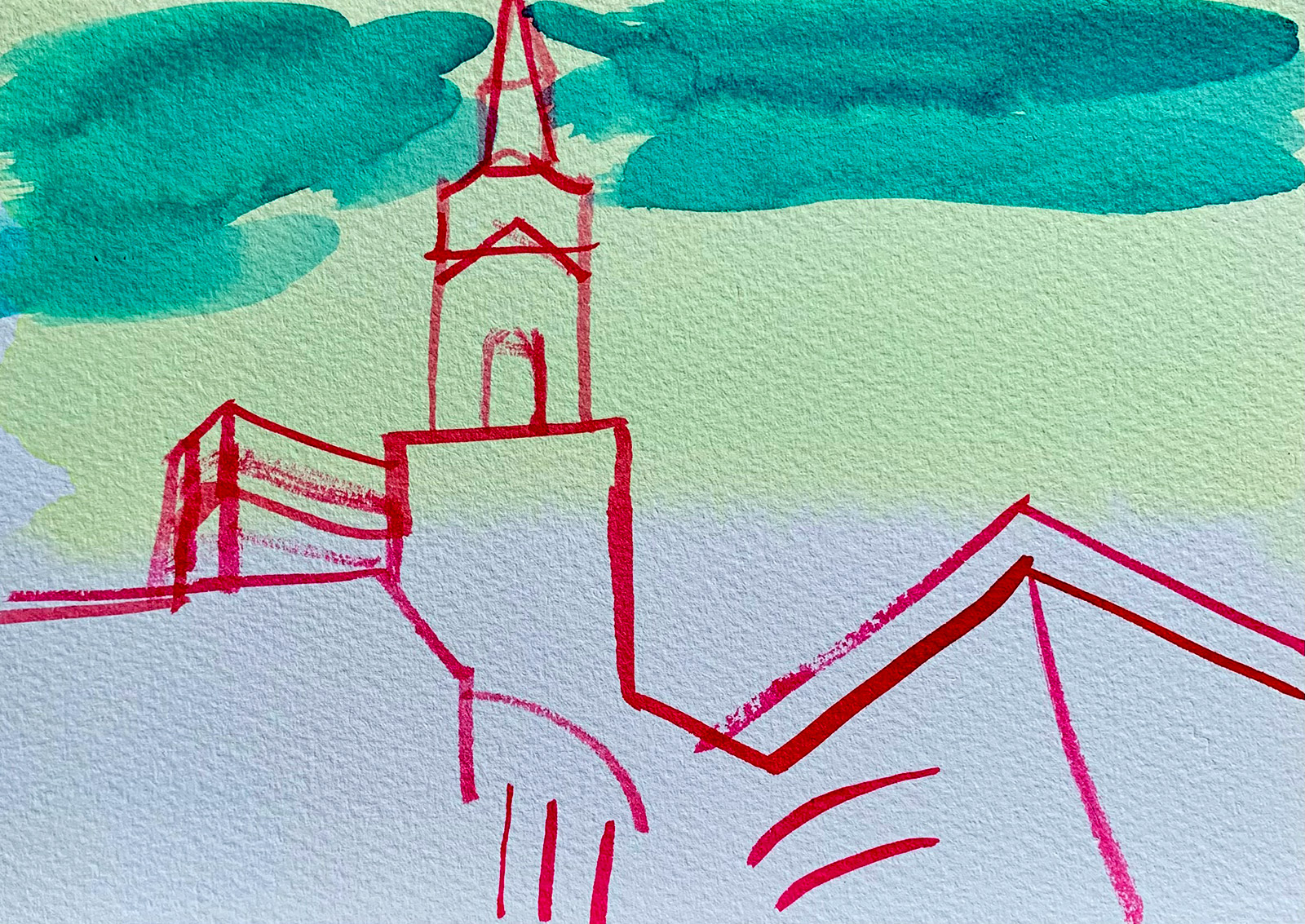 gouache-painting, watercolor-paintings, figurative, illustrative, landscape, religion, sky, green, red, white, gouache, paper, watercolor, beautiful, contemporary-art, decorative, design, interior, interior-design, modern, modern-art, Buy original high quality art. Paintings, drawings, limited edition prints & posters by talented artists.