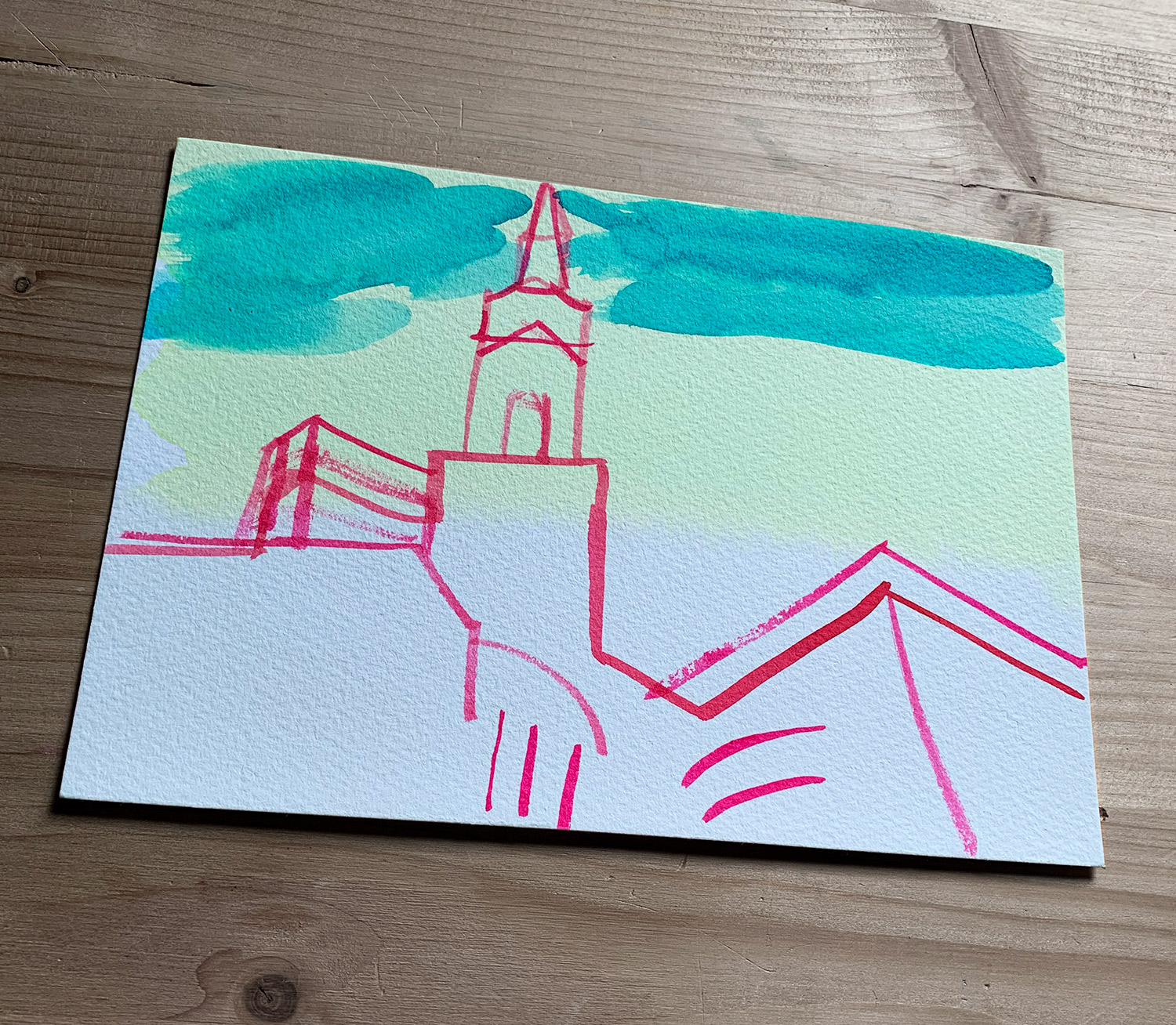 gouache-painting, watercolor-paintings, figurative, illustrative, landscape, religion, sky, green, red, white, gouache, paper, watercolor, beautiful, contemporary-art, decorative, design, interior, interior-design, modern, modern-art, Buy original high quality art. Paintings, drawings, limited edition prints & posters by talented artists.
