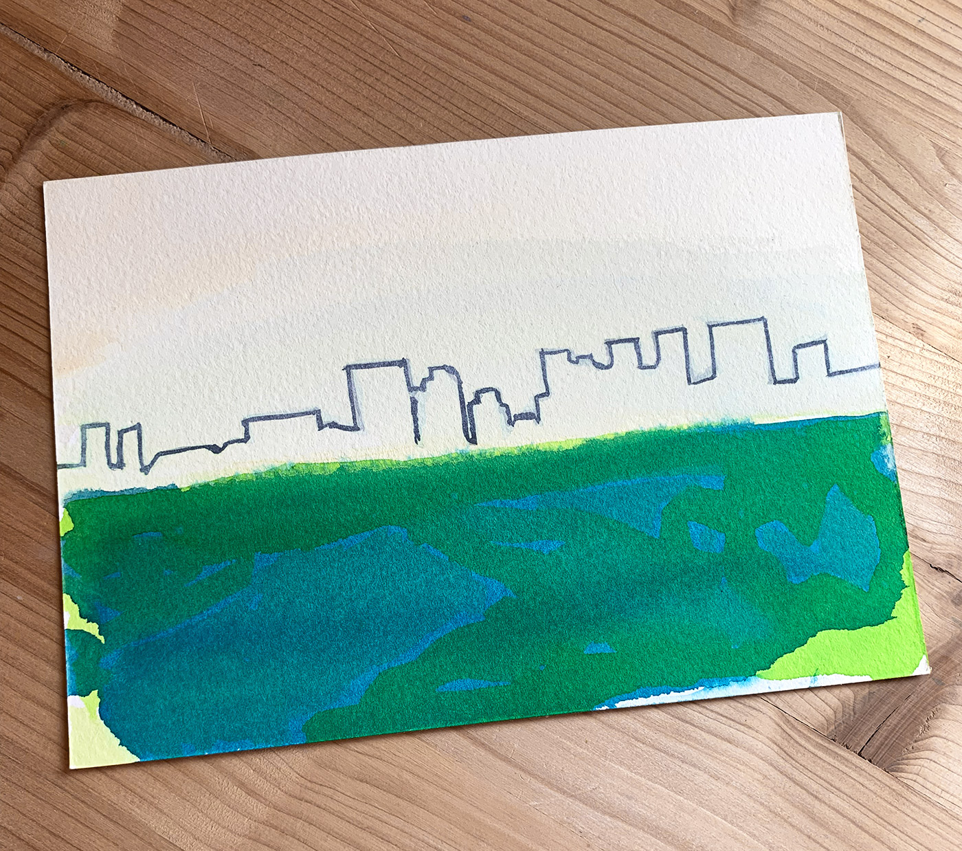 gouache-painting, watercolor-paintings, abstract, landscape, nature, oceans, sky, blue, green, white, paper, watercolor, abstract-forms, beautiful, buildings, cities, decorative, design, interior, interior-design, modern, modern-art, outdoors, Buy original high quality art. Paintings, drawings, limited edition prints & posters by talented artists.