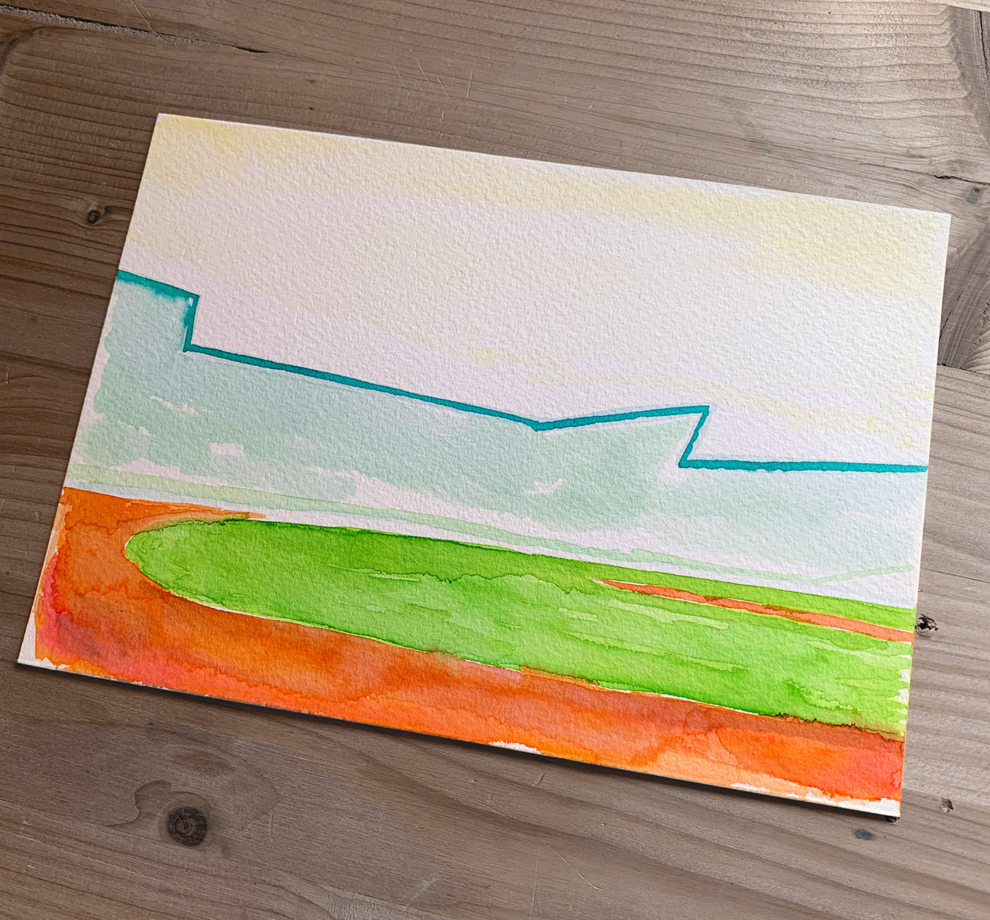 gouache-painting, watercolor-paintings, abstract, aesthetic, landscape, architecture, botany, sky, blue, green, orange, white, paper, watercolor, beautiful, buildings, cities, contemporary-art, decorative, design, interior, interior-design, modern, modern-art, Buy original high quality art. Paintings, drawings, limited edition prints & posters by talented artists.