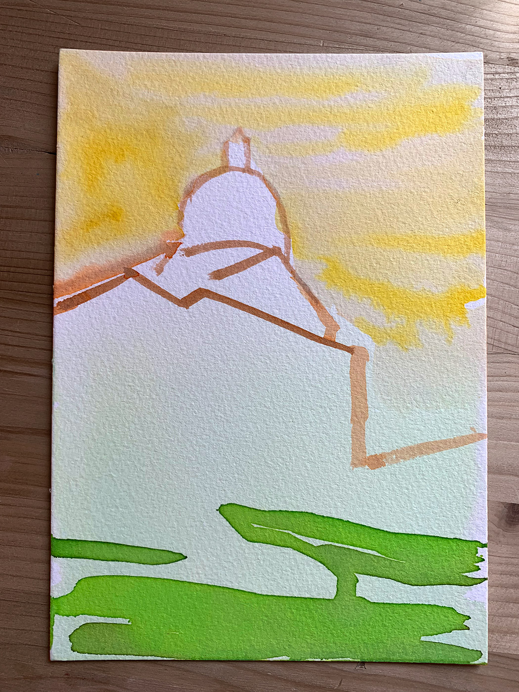 gouache-painting, watercolor-paintings, aesthetic, figurative, illustrative, architecture, religion, sky, green, red, white, yellow, gouache, paper, watercolor, beautiful, contemporary-art, decorative, design, interior, interior-design, modern, modern-art, Buy original high quality art. Paintings, drawings, limited edition prints & posters by talented artists.