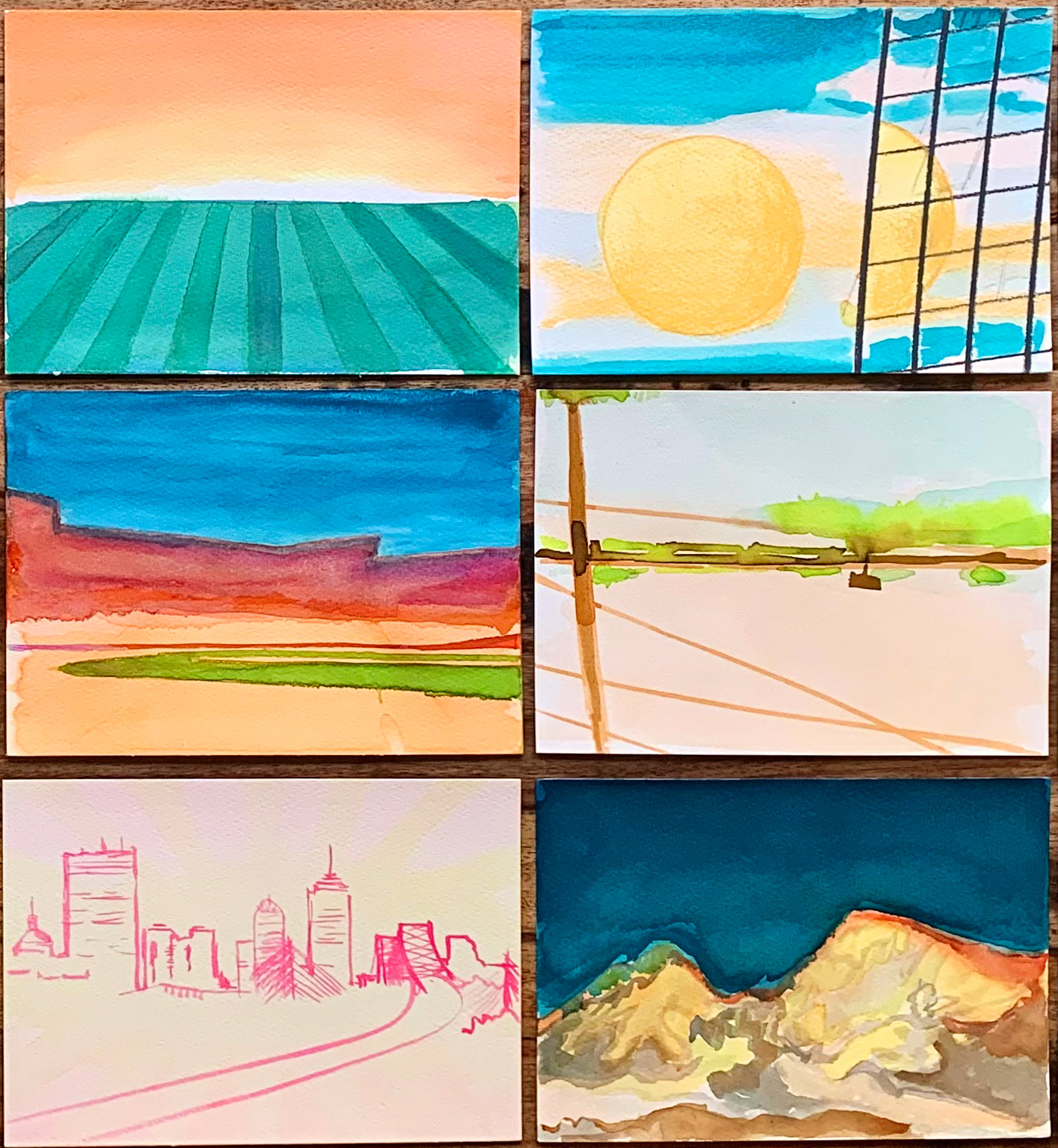 gouache-painting, watercolor-paintings, abstract, aesthetic, landscape, nature, sky, blue, brown, yellow, paper, watercolor, beautiful, contemporary-art, decorative, design, interior, interior-design, modern, modern-art, mountains, Buy original high quality art. Paintings, drawings, limited edition prints & posters by talented artists.