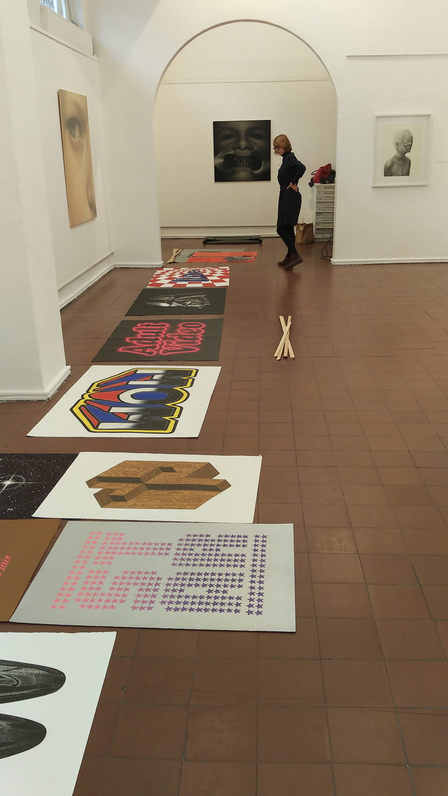 WOW/MOM - 140 x 100 cm. Limited edition linocut print by Marta Banaszak WOW/MOM linocut_exhibition